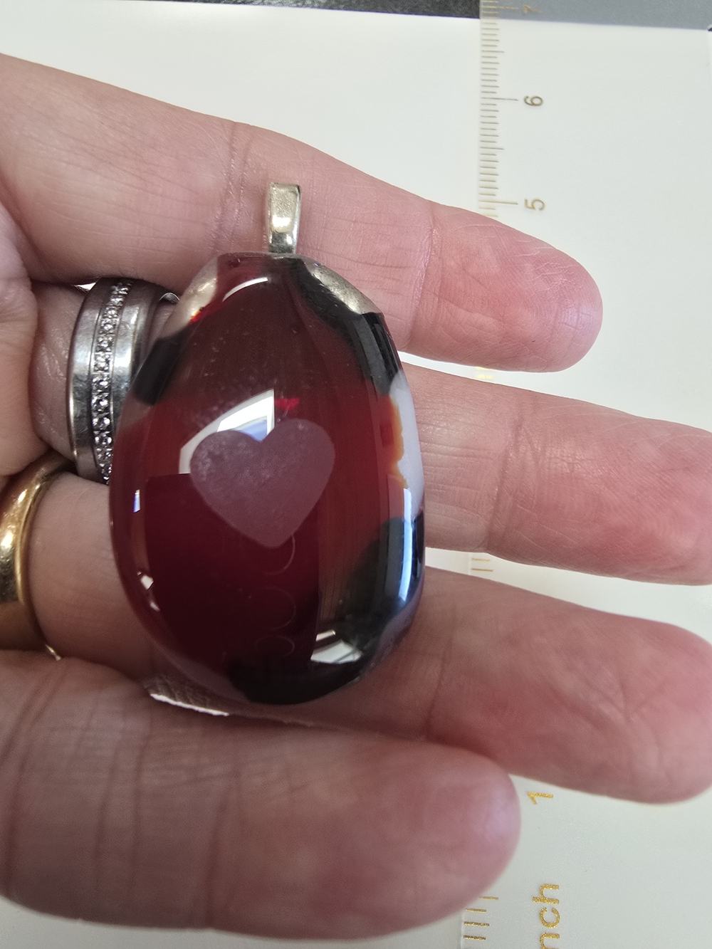 Red Glass Heart Pendant Phone Charm - Unbranded